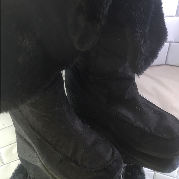 SO So Real Black Leather Fur Lined Lace Up Wedge Boots Womens 8.5 - Picture 9 of 10